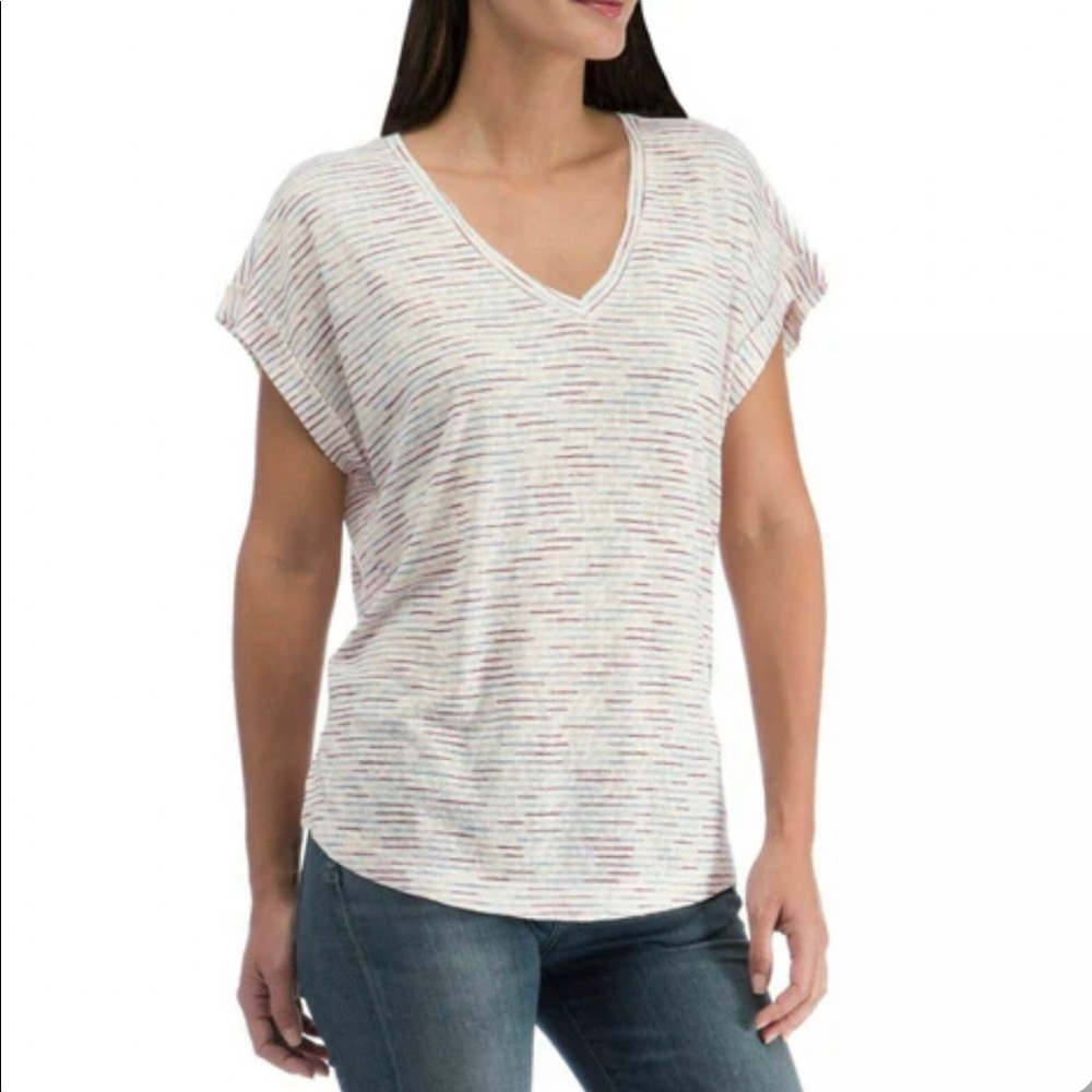 NWT B Collection by Bobeau Roll Cuff Back Pleat V-Neck Slub Knit T-Shirt 1386938